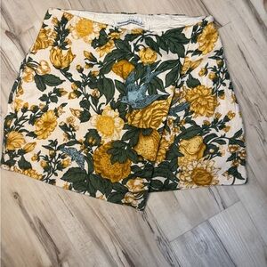 Abercrombie & Fitch White Floral Mini Skort with Yellow and Green Print